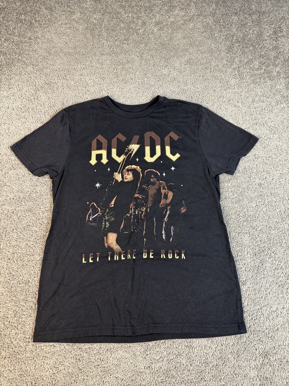 AC/DC Shirt Mens M Black Let There Be Rock Graphic Crew Neck Cotton Tagless